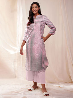 Pink Fort - Cotton Striped Straight Kurta- Pink