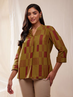 Pink Fort - Cotton Check Top- Mustard