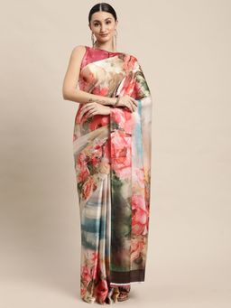 VAIRAGEE - Multi-Color Floral Printed Saree with Unstitched Blouse