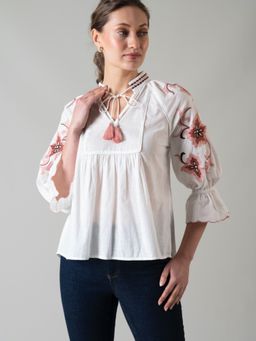 Style Island - Women's White Cotton Lyla Embroidered Top