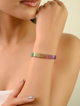 METALM - 925 Silver Tennis Bracelet with Colourful Rainbow Sapphire