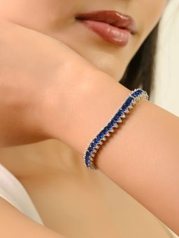 METALM - 925 Silver Tennis Bracelet with Blue Sapphire CZ Diamonds
