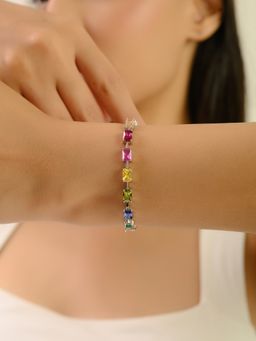 METALM - 925 Silver Tennis Bracelet with Emerald Cut For Women