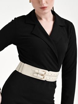 Kazo - Off White Faux Leather Elasticated Belt