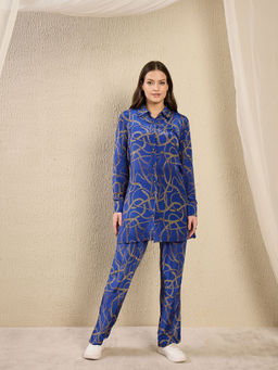 First Resort by Ramola Bachchan - Blue Printed Blue Print Co-Ord (Set of 2)