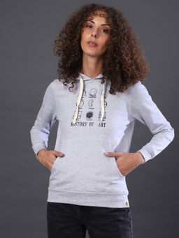 Campus Sutra - Grey Women Printed Stylish Casual Hooded Sweatshirts