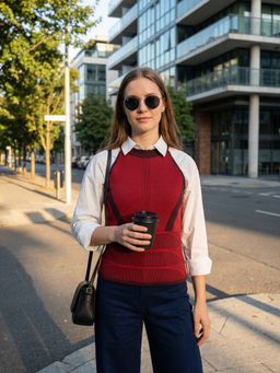 ZUMMER - Red Seamless Cotton Knitted Halter Neck Top