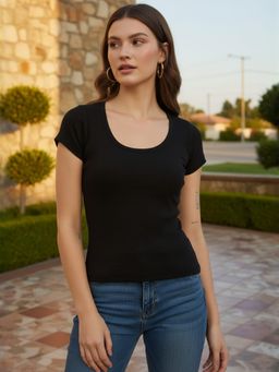 ZUMMER - Black Short Sleeves Rib Top