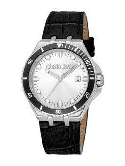 Roberto Cavalli - Virtu Men Analog Round Leather Silver Watch-Rc5G149L0015 (M)