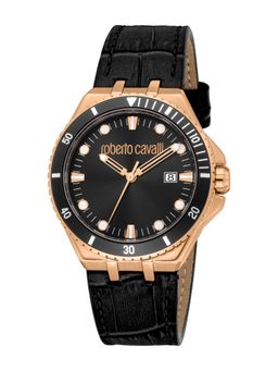 Roberto Cavalli - Virtu Men Analog Round Leather Black Watch-Rc5G149L0035 (M)