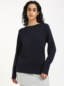 Tommy Hilfiger - Womens Navy Blue Solid Sweater