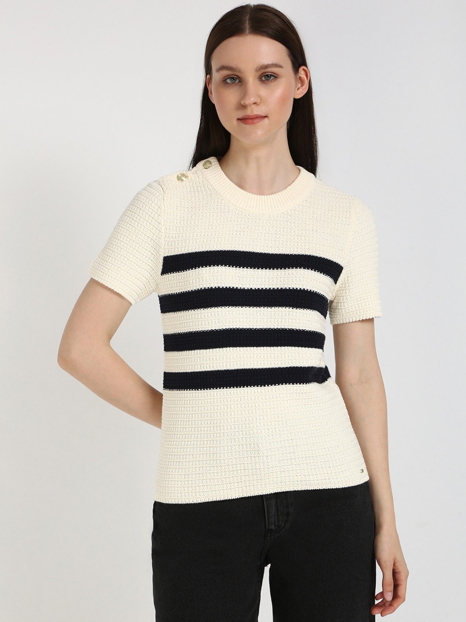 tommy hilfiger Womens Off White Stripes Printed Sweater-picture-16