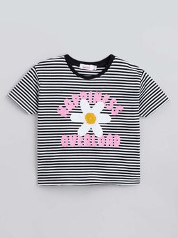 Hopscotch - Black Flower Crochet Relaxed Fit T-shirt
