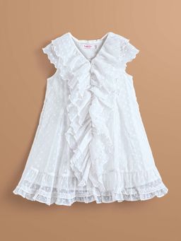 Hopscotch - White A-Line Dress with Cascade Ruffles
