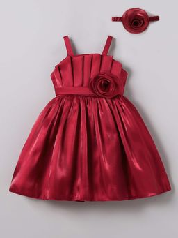 Hopscotch - Maroon Floral Applique Party Dress