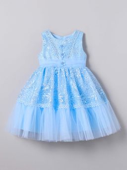 Hopscotch - Blue Lace Embellished Party Dress