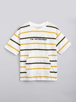 Hopscotch - White Pure Cotton Striped T-Shirt
