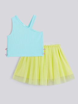 Hopscotch - 2-Pc Ribbed Beaded Blue Top & Skirt