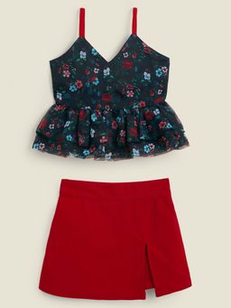 Hopscotch - 2-Pc Green Floral Peplum Blouse & Skorts