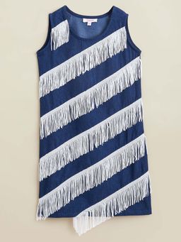 Hopscotch - Blue Fringe Embellished Denim Dress