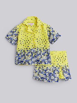 Hopscotch - 2-Pc Cotton Floral Yellow Shirt & Skort
