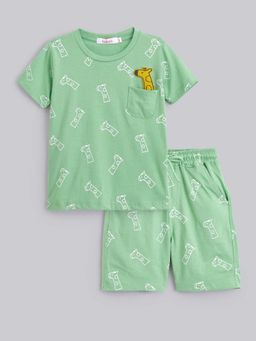 Hopscotch - 2-Pc Cotton Applique Green T-Shirt & Shorts