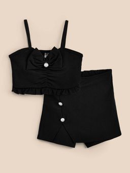 Hopscotch - 2-Pc Bow Applique Black Blouse & Skort