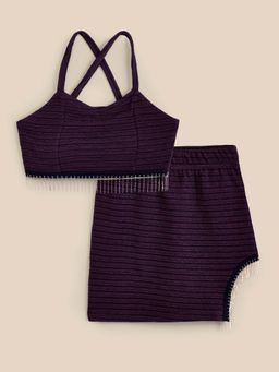 Hopscotch - 2-Pc Textured Purple Blouse & Skirt