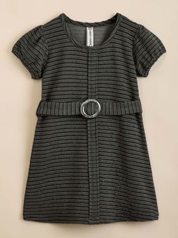 Hopscotch - Grey Textured Casual Dress with Belt