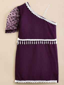 Hopscotch - Purple Lace Embellished Casual Dress