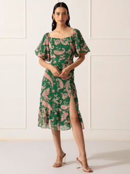 Twenty Dresses by Nykaa Fashion - Multi Color Printed Sweetheart Midi Dress