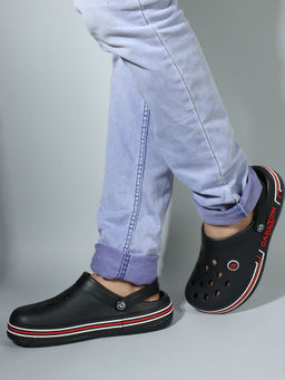 Carlton London - Black Round Toe Slip On Men Clogs
