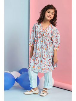 Biba - Blue Floral Kurta and Pant (Set of 2)