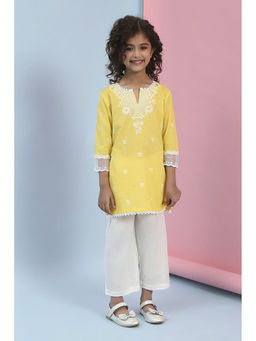 Biba - Yellow Floral Kurta and Pant (Set of 2)