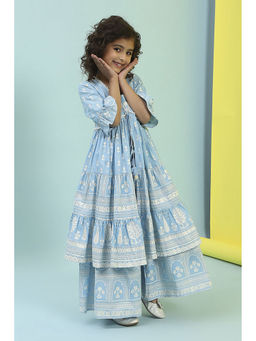 Biba - Blue Floral Kurta and Sharara (Set of 2)