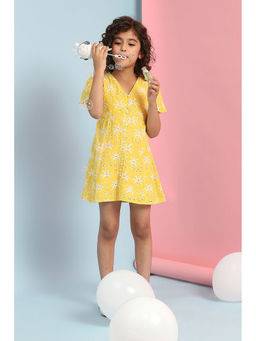 Biba - Yellow Self Design A-Line Mini Dress