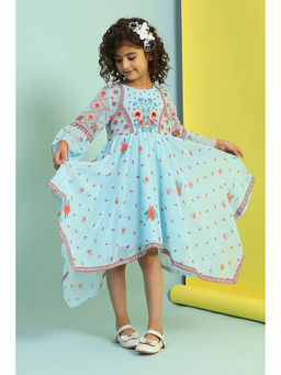 Biba - Blue Floral Asymmetrical Knee Length Dress