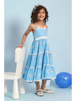 Biba - Blue Self Design A-Line Midi Dress