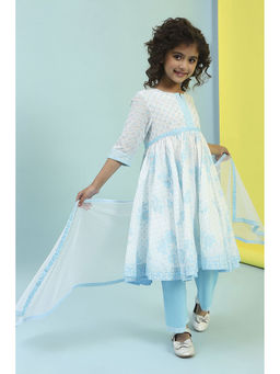 Biba - White Floral Kurta with Palazzo and Dupatta (Set of 3)