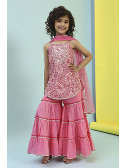 Biba - Pink Paisley Kurta with Sharara and Dupatta (Set of 3)