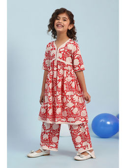 Biba - Red Floral Kurta and Palazzo (Set of 2)