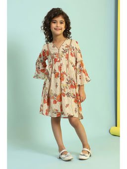 Biba - Off White Floral A-Line Knee Length Dress