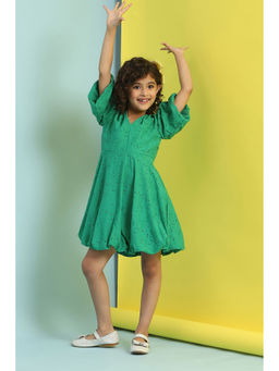 Biba - Green Self Design A-Line Knee Length Dress