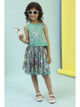 Biba - Green Embroidered Top and Skirt (Set of 2)