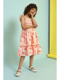 Biba - Peach Floral A-Line Knee Length Dress