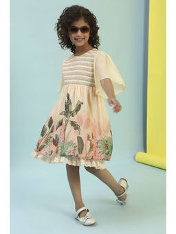 Biba - Beige Floral A-Line Knee Length Dress