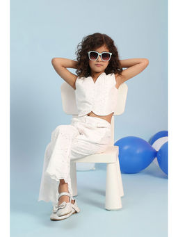 Biba - White Self Design Top and Pant (Set of 2)