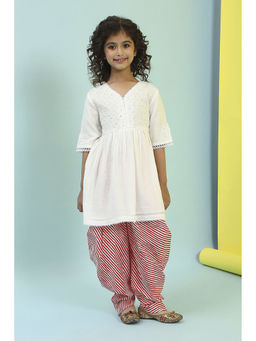 Biba - White Self Design Kurta and Salwar (Set of 2)