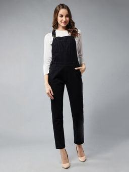 DOLCE CRUDO - Women Black High Rise Regular Stretchable Skinny Denim Dungaree
