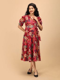 The Mom Store - Garnet Bloom Maternity and Nursing Wrap Dress with Belt